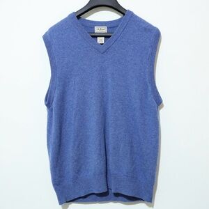 Vintage  LL Bean 100% Lambs Wool Blue V neck Sweater Vest medium